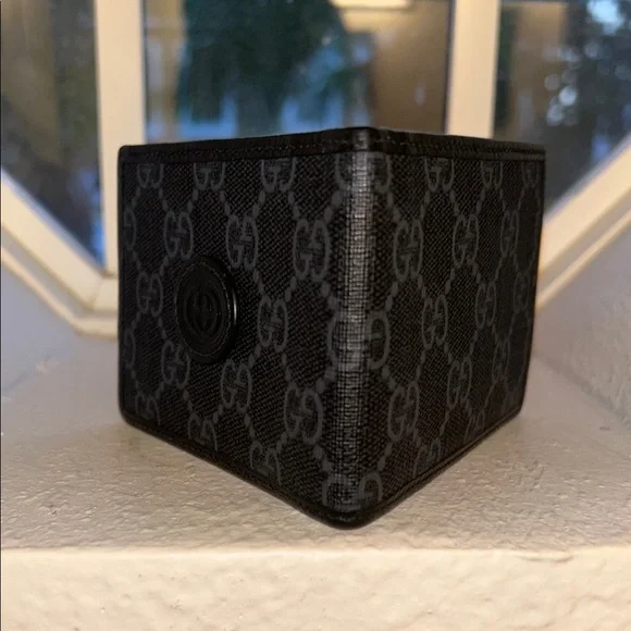 Gucci Black and Gray Wallet with Monogram Pattern
